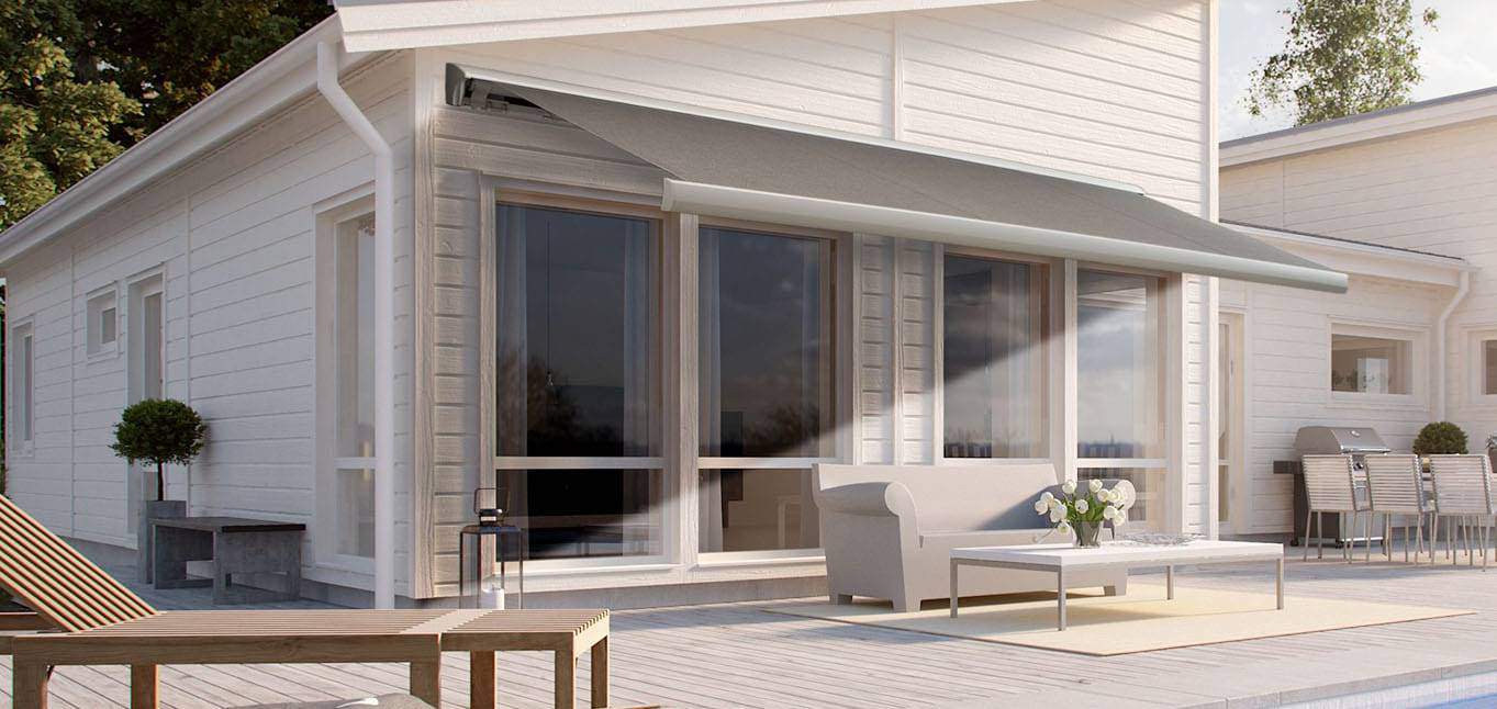 An Awning over a modern decking
