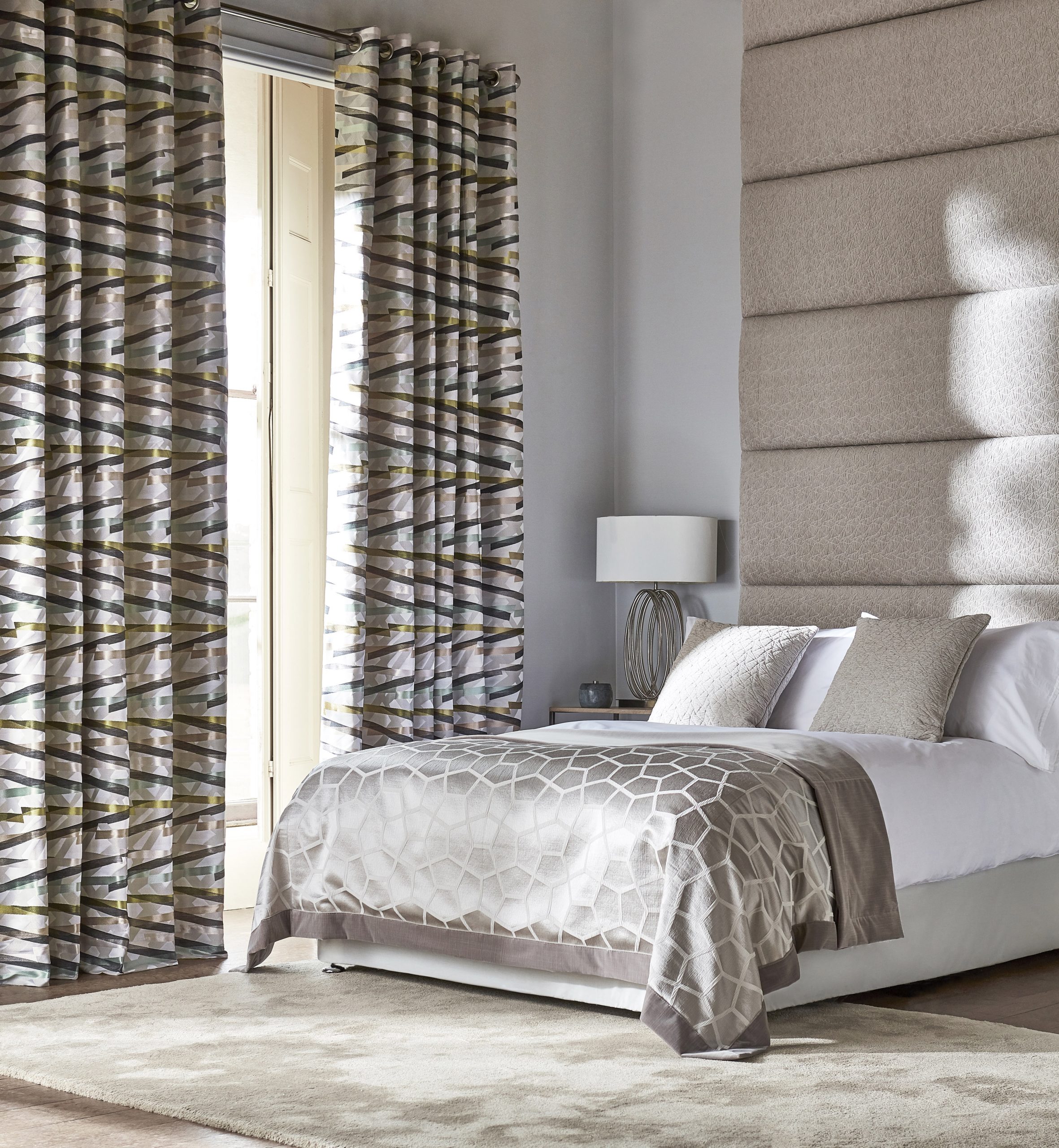 yellow and blue patterned curtains